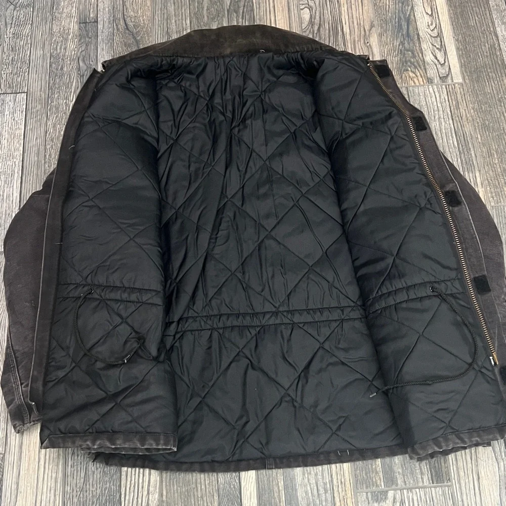 🔥🔥 Vintage CARHARTT Quilted Lined Black Canvas Work Arctic Chore Jacket 2XL‎